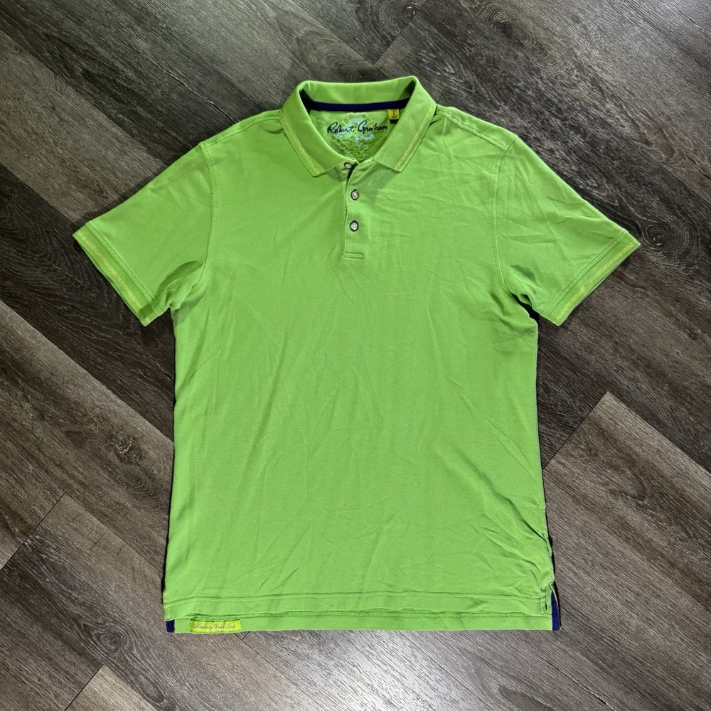 Robert Graham Polo Shirt Mens Large Green Embroidered Designer Art Golf Outdoors